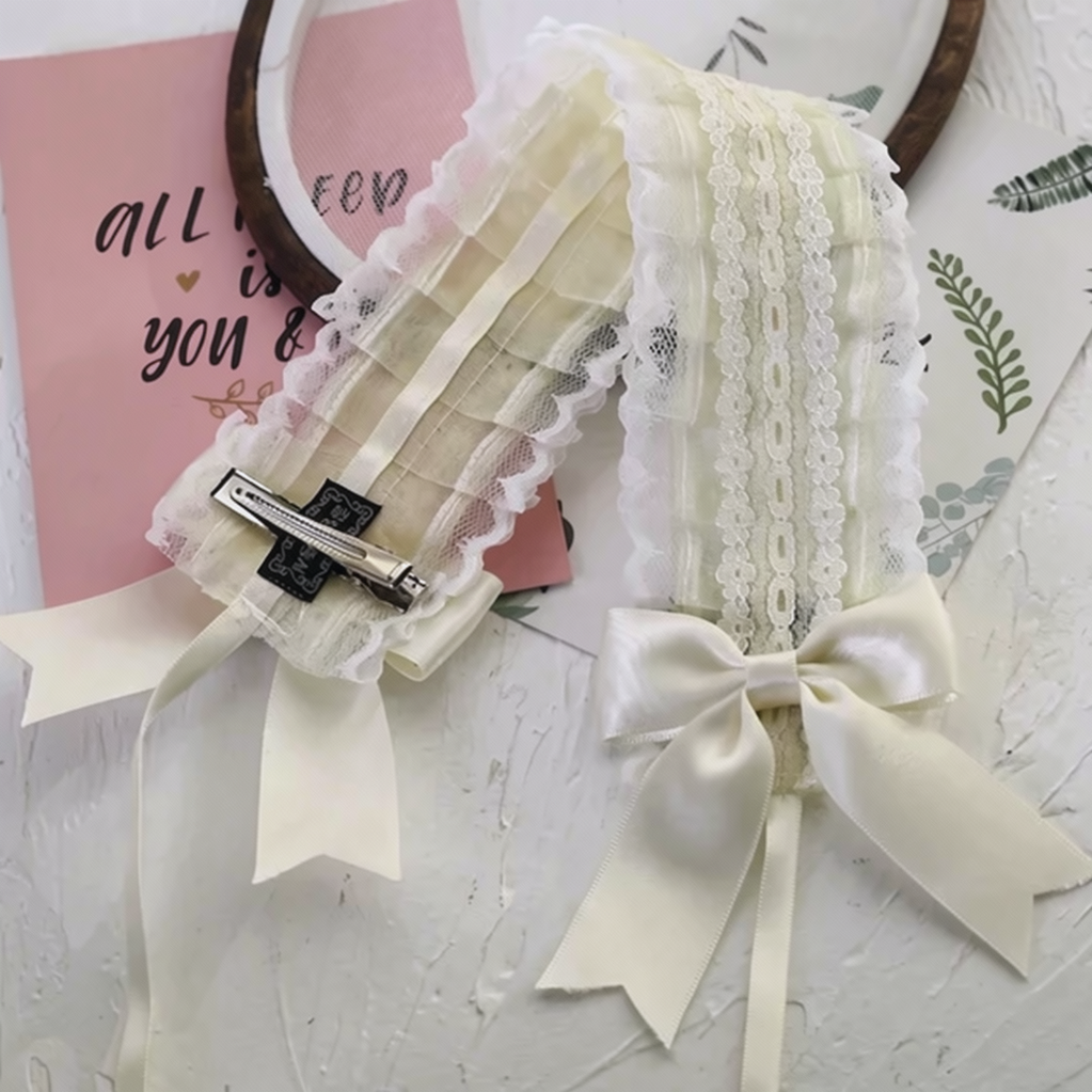 Sweet Lolita Lace Bow Headband with Clips 45829:864385