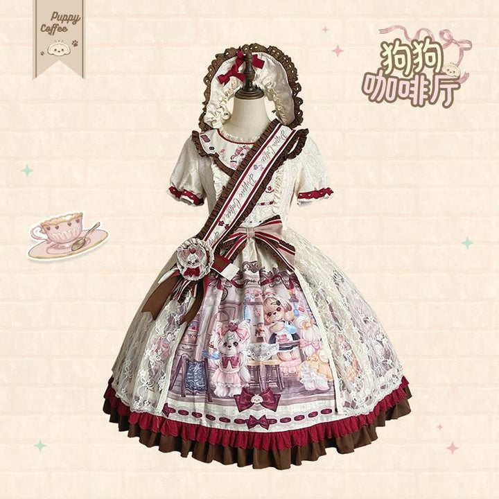 Spireme Cat~Puppy Cafe~Sweet Lolita OP Dress with Lace Skirt Overlay and Accessory (L M S XL) 42408:739404