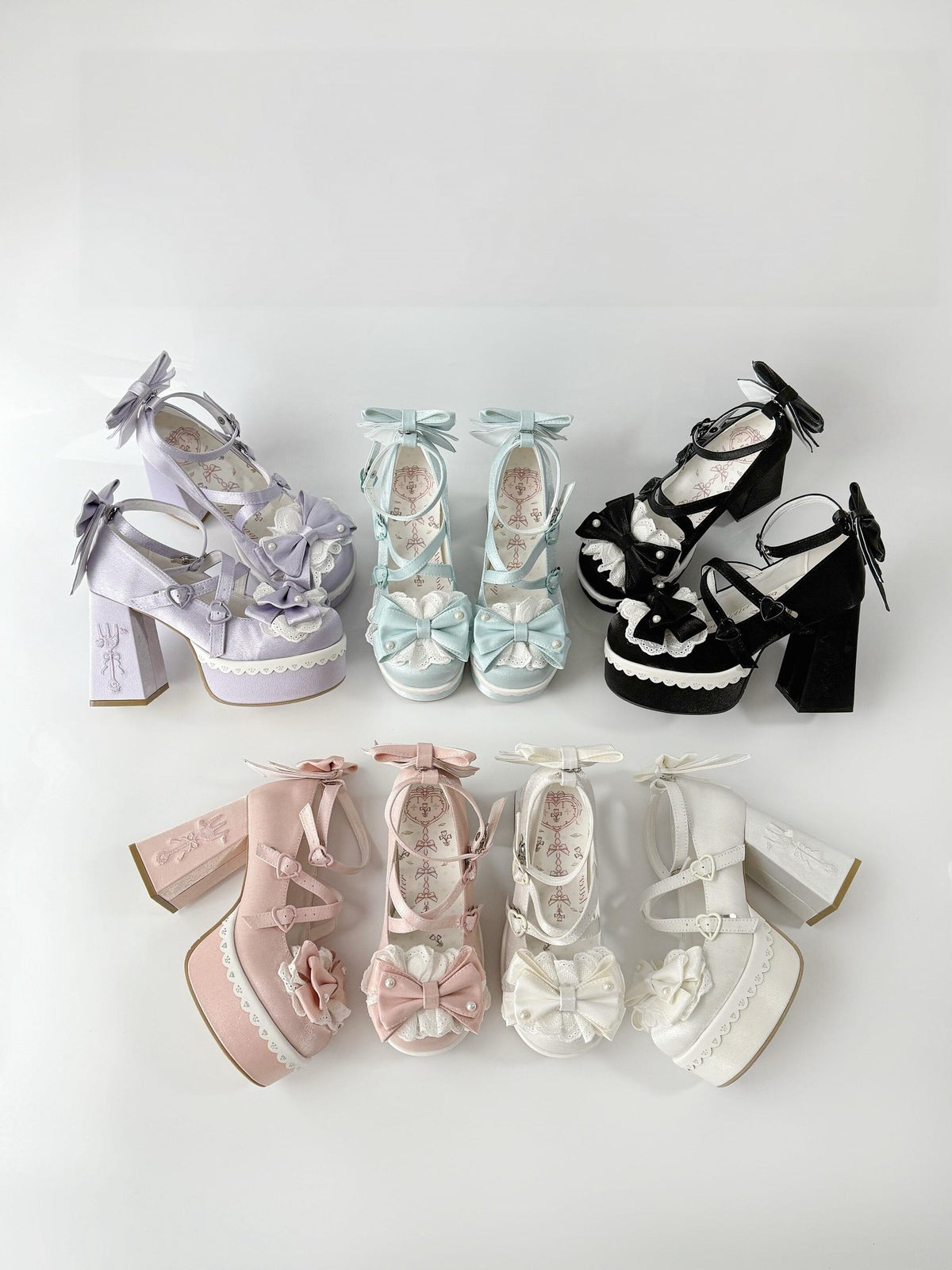 Tea Party Tale - Sweet Lolita Platform Heels, Bow Strap & Fork Embroidery 45905:867668