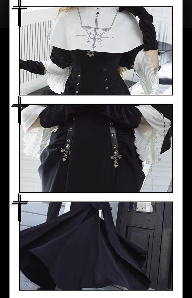 CHUNLV LOLITA~Night Cathedral~Halloween Nun Lolita OP Suit Gothic Dress Set