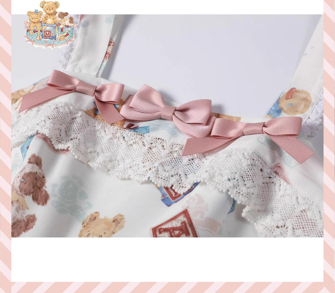 Walnut Museum~Toy Anniversary~Kawaii Lolita Dress Suit Bear Print JSK and Salopette