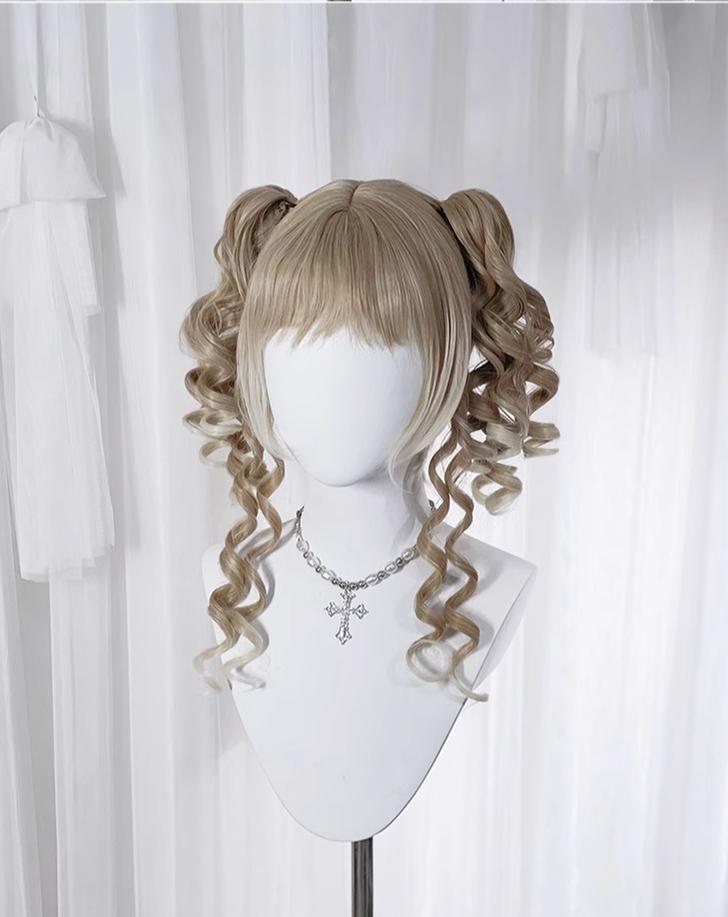 Pippi Palace~Retro Lolita Wig Double Ponytail Sweet Lolita Curl Wig   