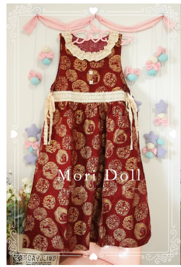 Mori Doll~Mori Style Apron~Daily Lolita Colorful Patterns Apron Dress free size burgundy 