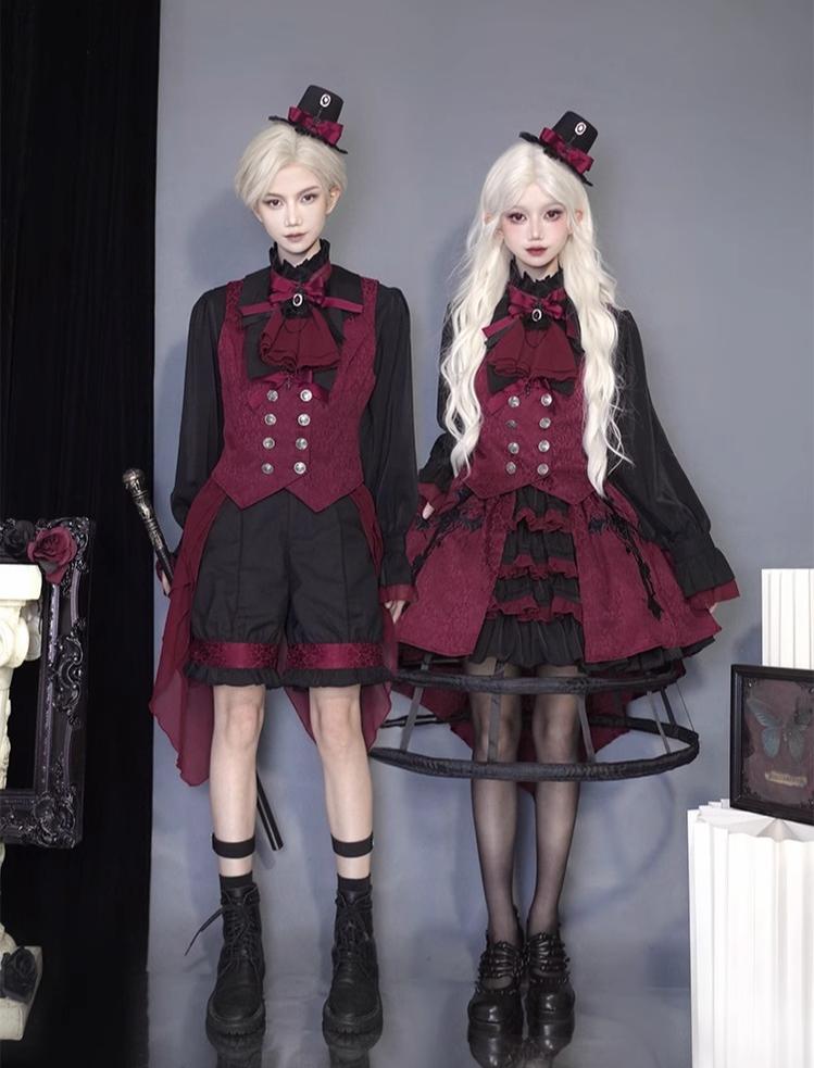 (BFM)CastleToo~Evil Twins~Ouji Lolita Vest Shorts Skirt Black Red Set 37806:570938