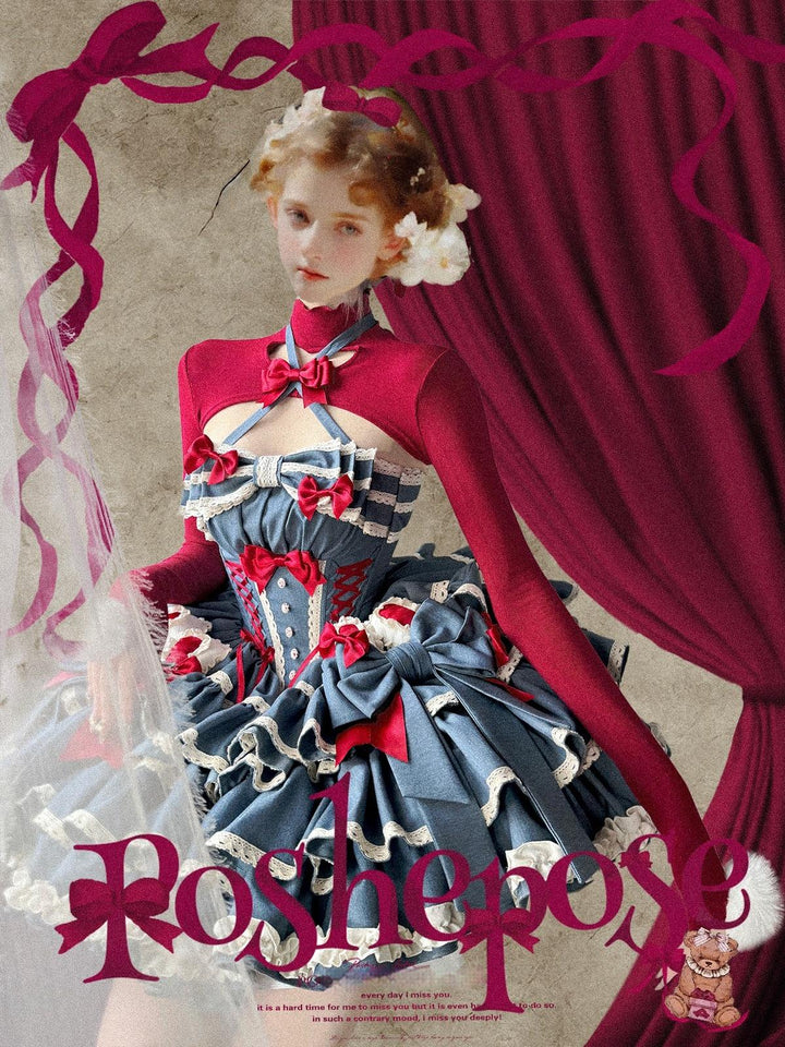 POSHEPOSE~First Cherry Rabbit~Sweet Lolita Dress Halter Neck Jumper Dress and Cardigan 41668:711944