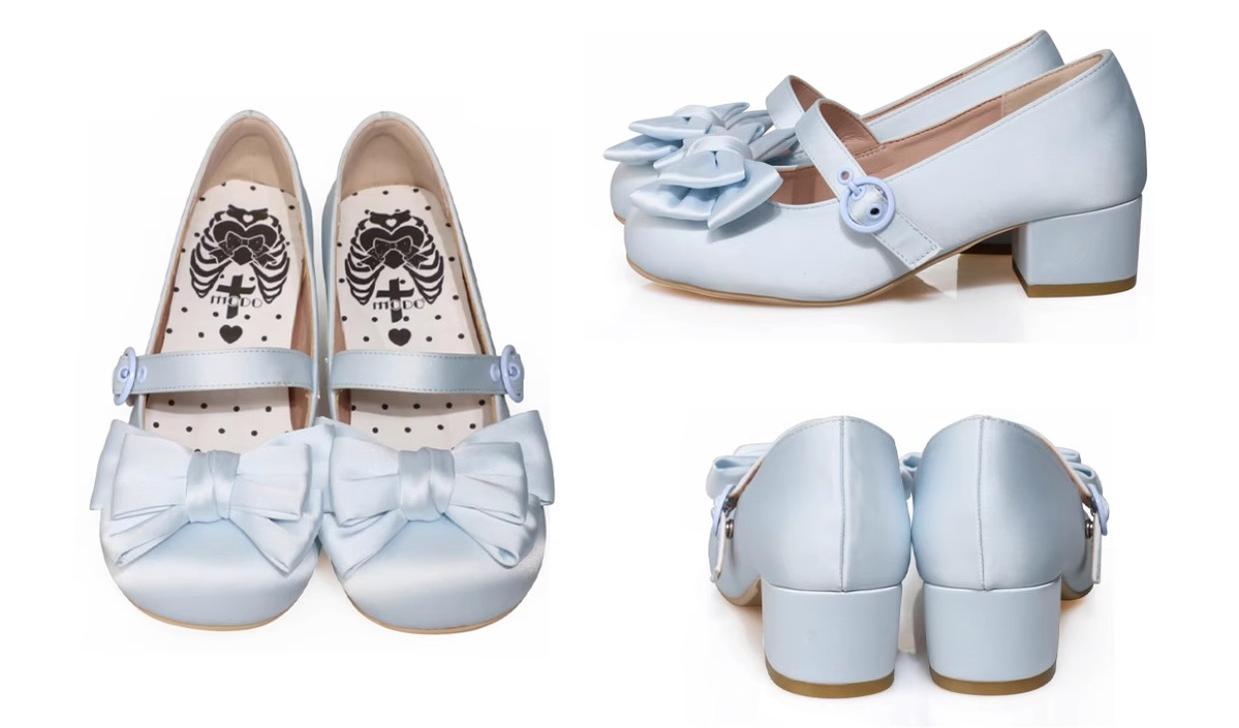 MODO~Sissi~Sweet Lolita Shoes Satin Low Chunky Heels with Bow 42594:749211