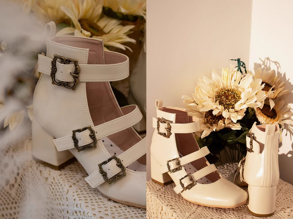 MODO~Praying Poem~Retro Elegant Lolita Three-buckle Mary Janes Shining Shoes 40656:671508