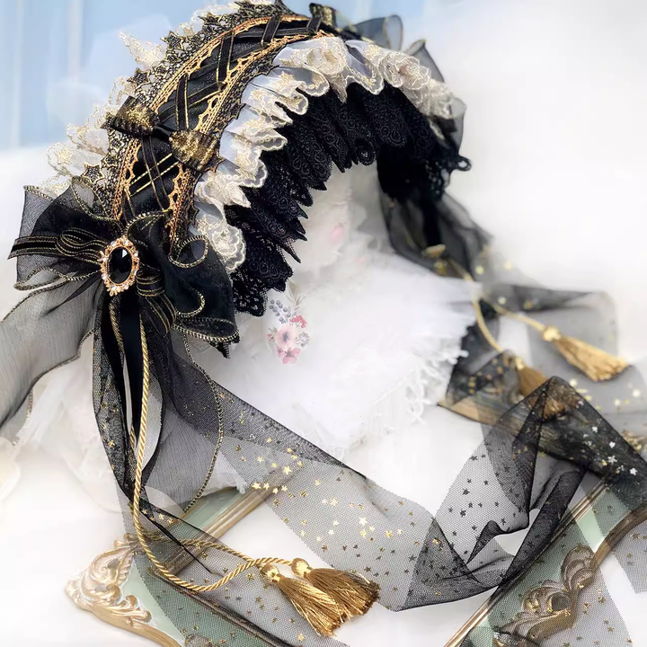 Qianye~Elegant Lolita Headband Gorgeous Lolita Headdress Pure black  