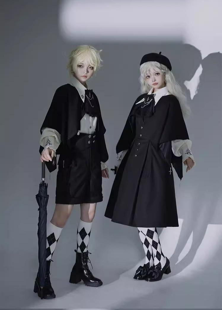 CastleToo - Night Raven Magic - Ouji Lolita Dress Set Prince Suspender Shorts Cape