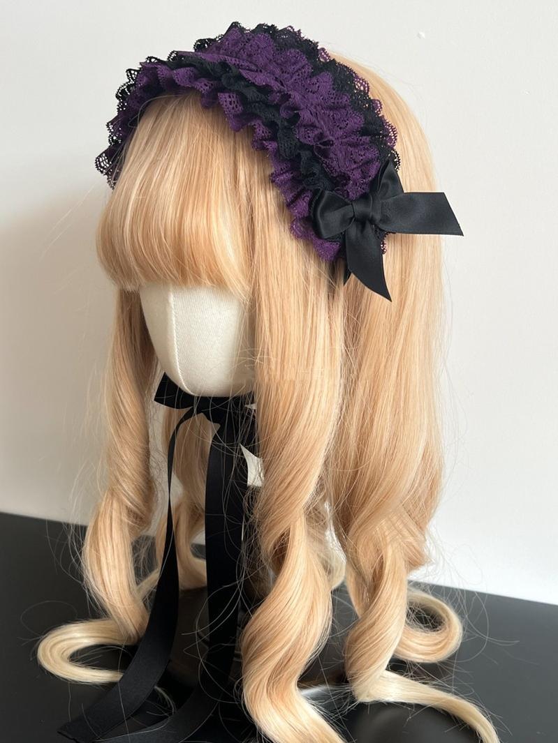 MAID~Customized Elegant Lolita Bow Lace KC Headdress Deep Purple  