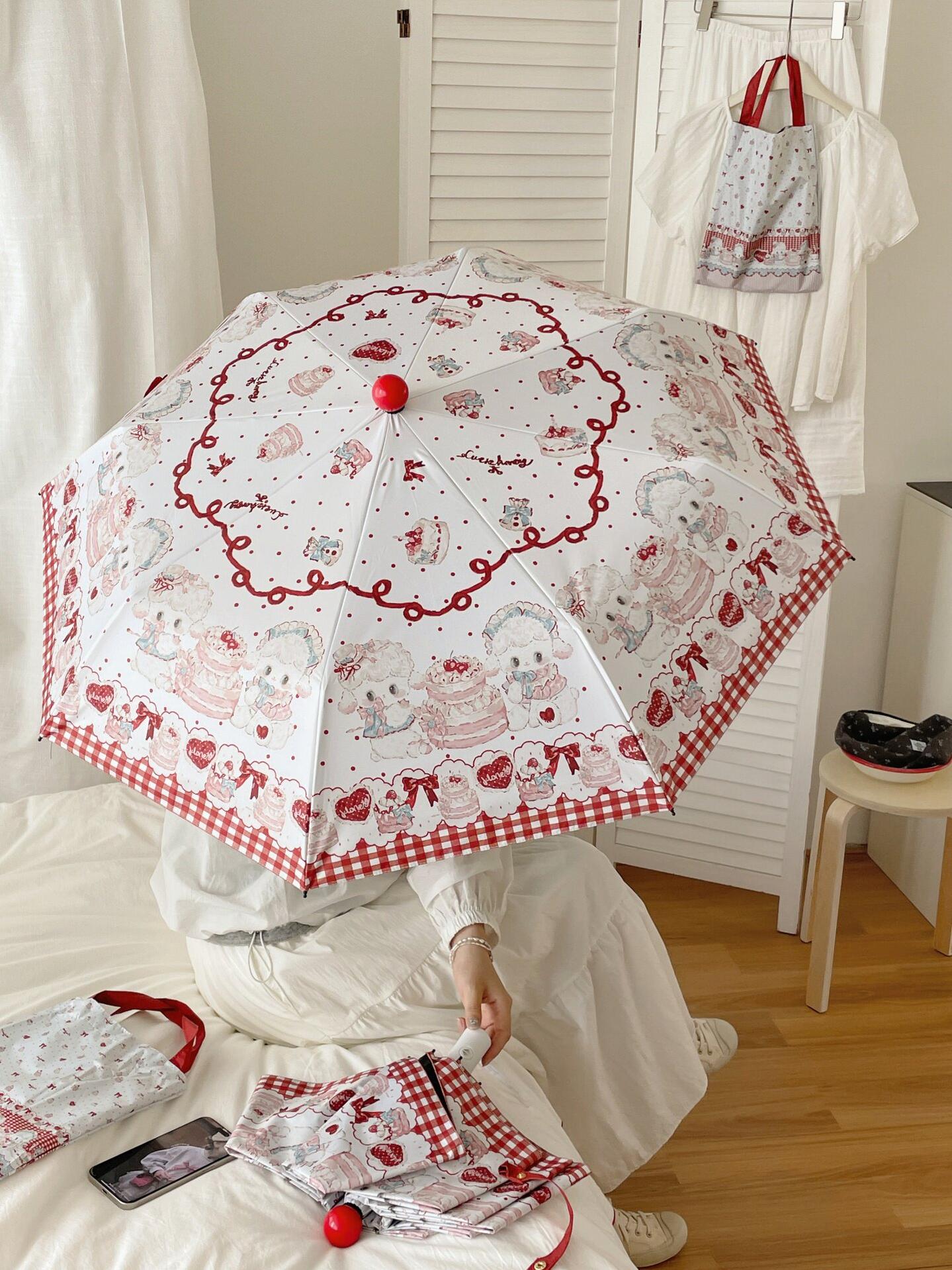 Foldable Printed UPF50+ Lolita Parasol with Black Coating 45587:853591