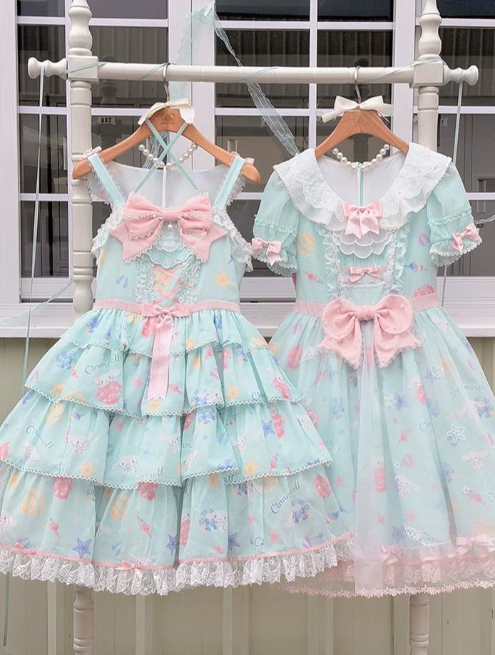 Cinnamoroll Ocean Fantasy - IP Collab Sweet Lolita Tiered JSK & OP Dress, Cinnamoroll Print 45995:871857