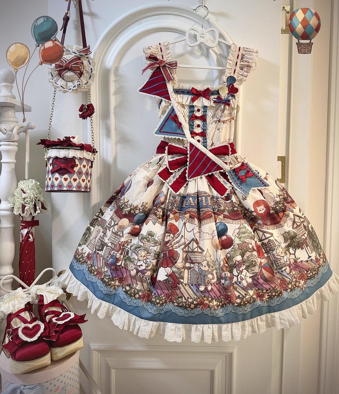 Urtto - Flower Street Parade - Kawaii Lolita JSK Dress, Circus Print JSK S