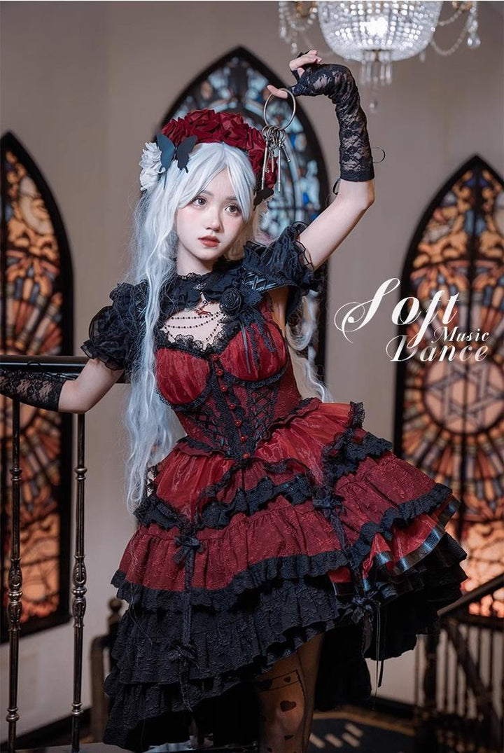 Honey Machine~Waltz~Sweet Lolita JSK Full Set Gothic Ballet Dress S Red JSK 