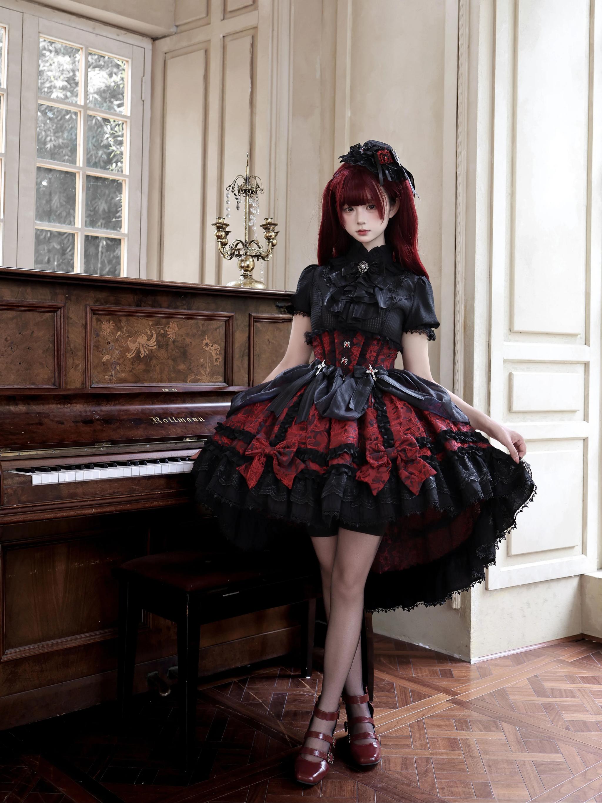 Spider Cross Knot - Gothic Lolita Skirt Set, High-low Hem and Fishbone Waist (L M S) 45733:860163
