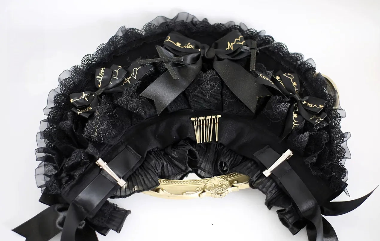 Black-gold Classic Lolita Headpiece, Gold Stamping Accent 45849:865433