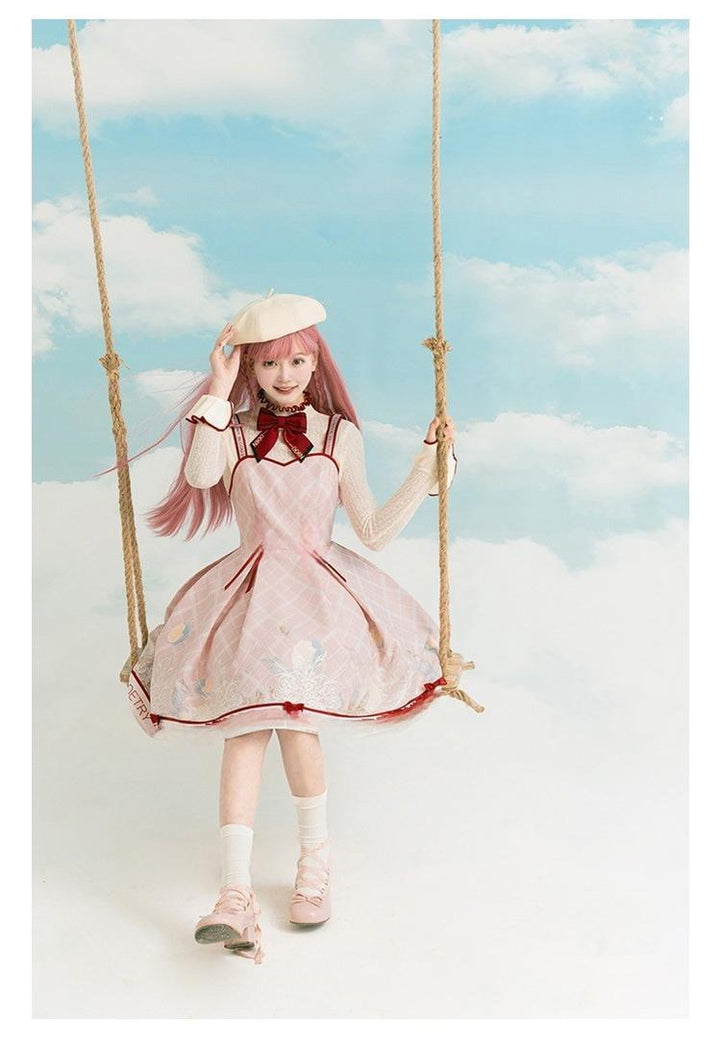 Nikki Tomorrow~Poetic Bloom~Pink Sweet Lolita JSK Dress and Sweater