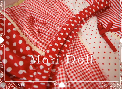 Mori Doll~Strawberry Jam~Sweet Lolita Dot and Stripe Print Skirt   