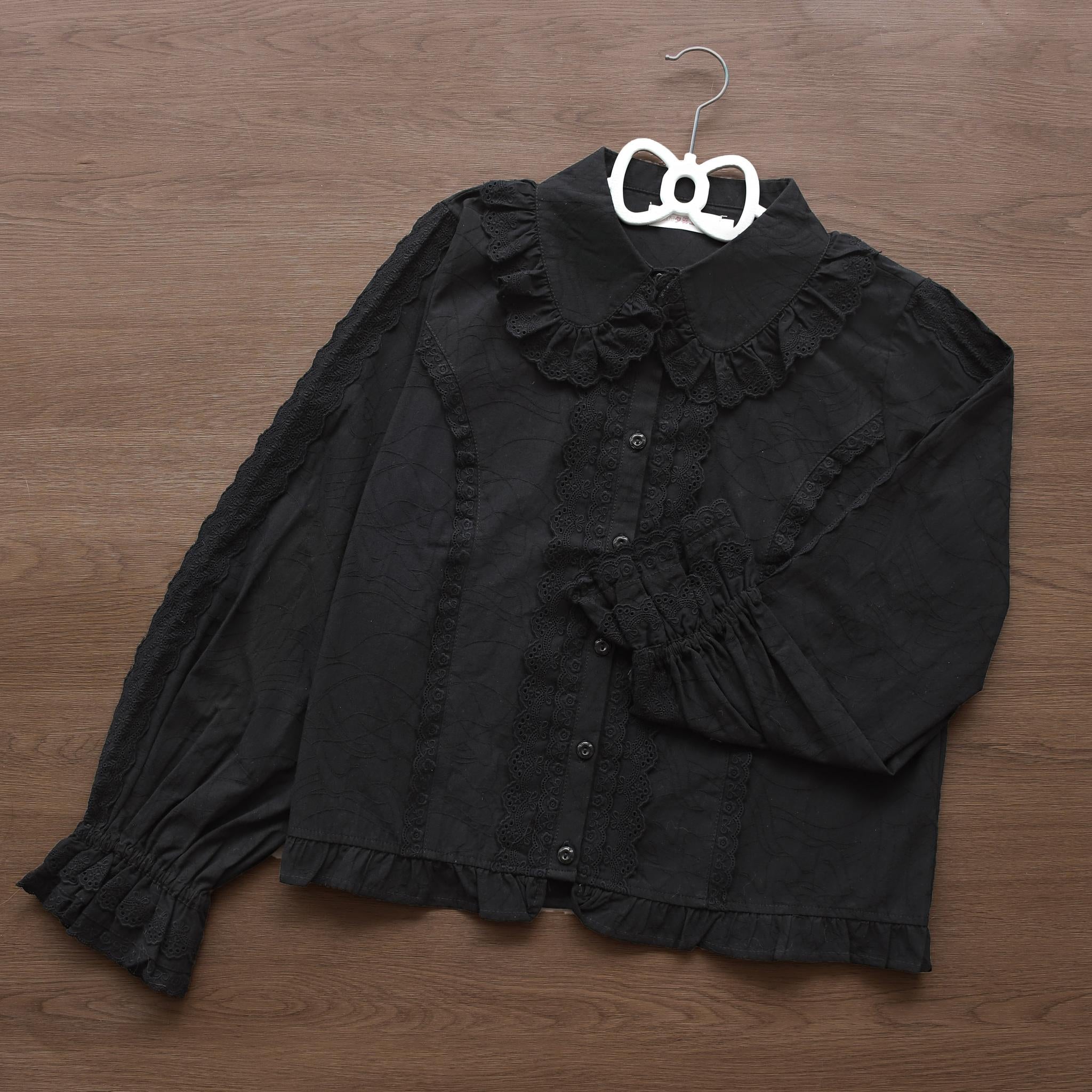 MIST - Lily - Kawaii Lolita Blouse Soft Girl Bubble Puff Sleeve S Black