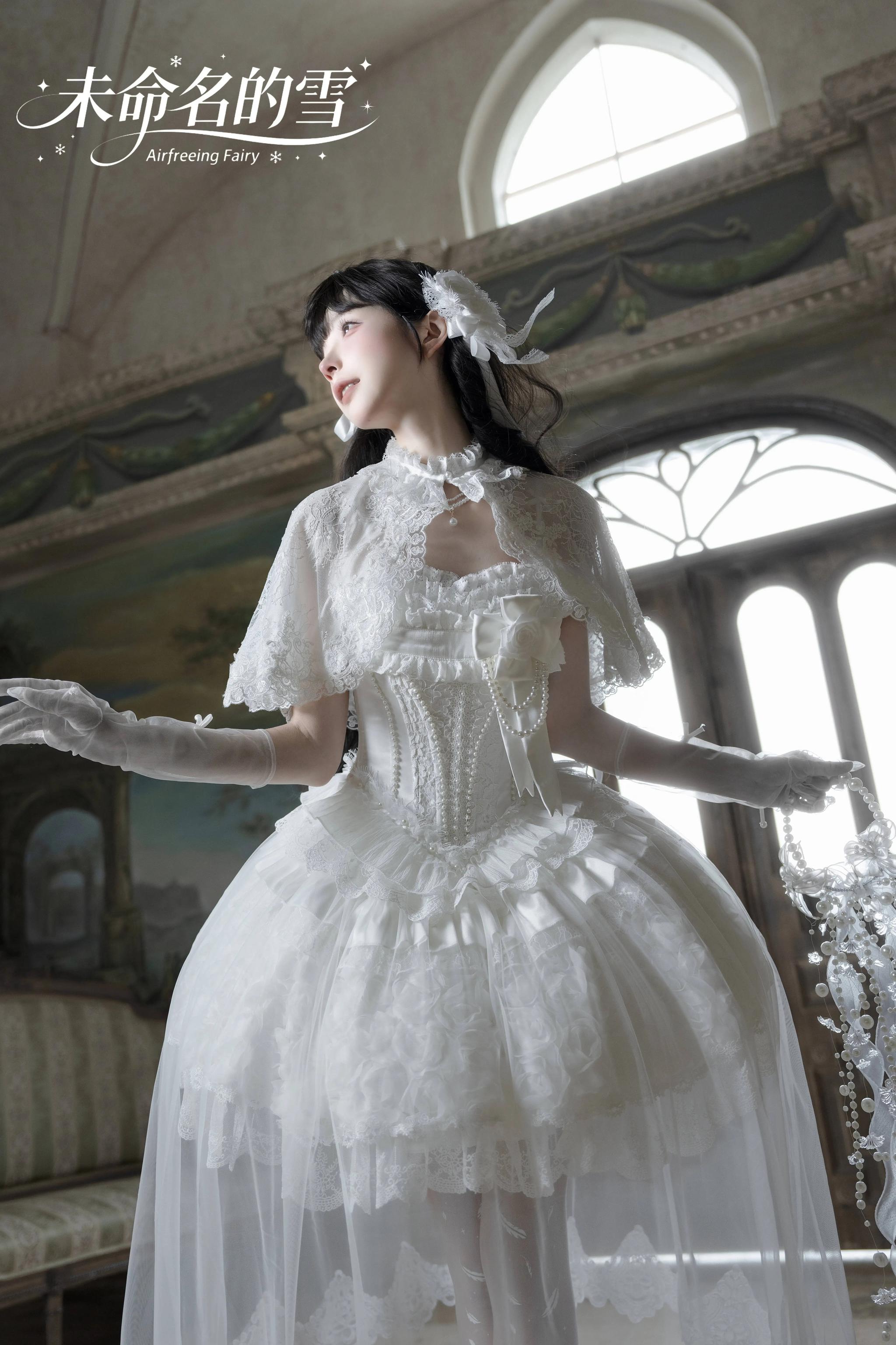Nameless Snow - Classic Lolita Corset JSK Dress, Detachable Cape 45683:859008