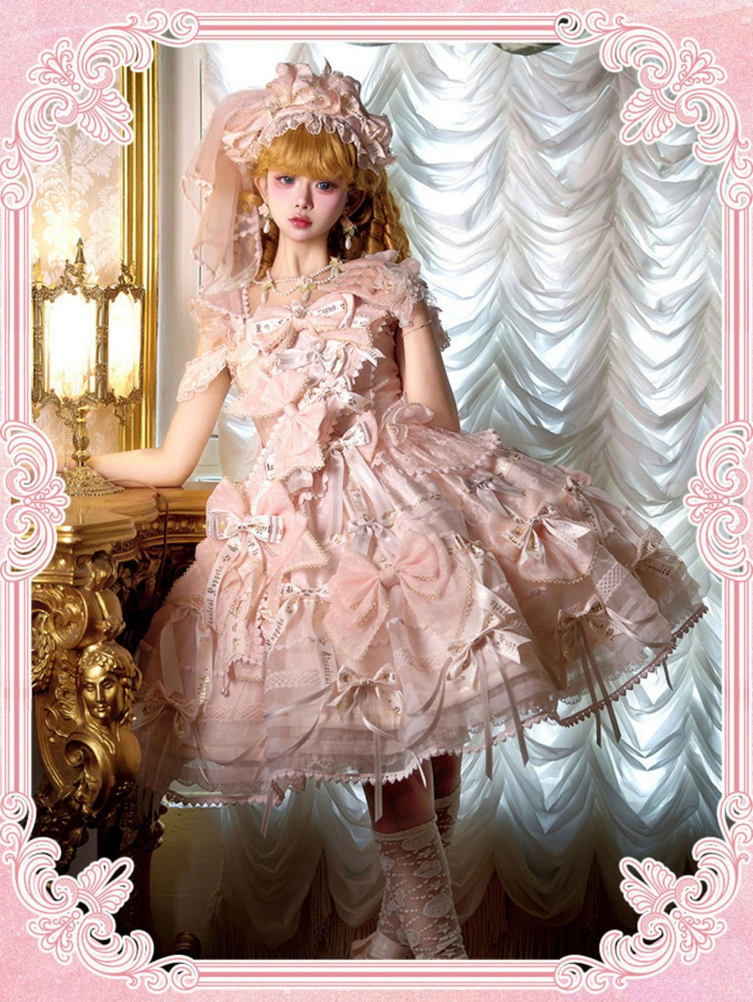 Puppets and Doll - Dream Bow - Bow Decoration Voile Gorgeous Lolita JSK Pink S JSK Only