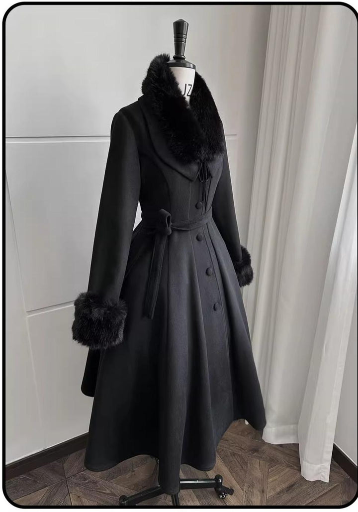 Susin Lolita~Moonlit Rose~Gothic Lolita OP Dress Winter Wool Lolita Overcoat S a pair of cuffs+ fur collar only 