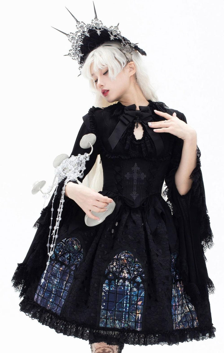 Susin Lolita~Night Traveler~Gothic Lolita Skirt Outfit Long Coat Shirt and Bustier Set