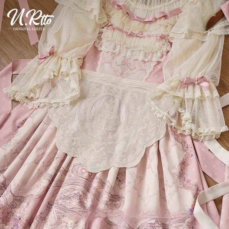 Urtto - Rococo - Spring Vintage Doll Lolita OP Dress with Light Upper Apron Only (One Size select M) S
