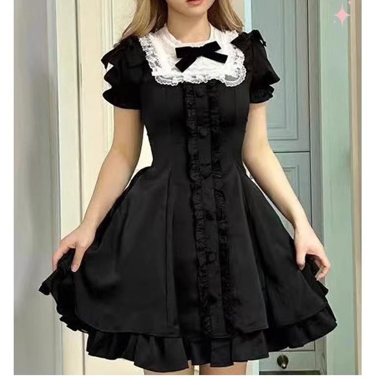 Sweet Wood~Elegant Lolita OP Dress Summer Dress Plus Size S Short version-black OP 