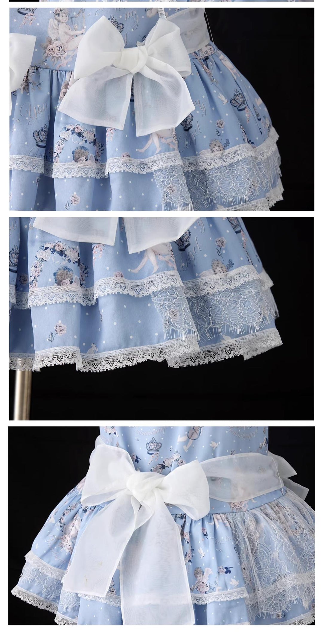 Bacio Bouquet~Hyaline Angel~Daily Lolita Low Waist Dress with Angle Print&Lace Detail 43042:763080