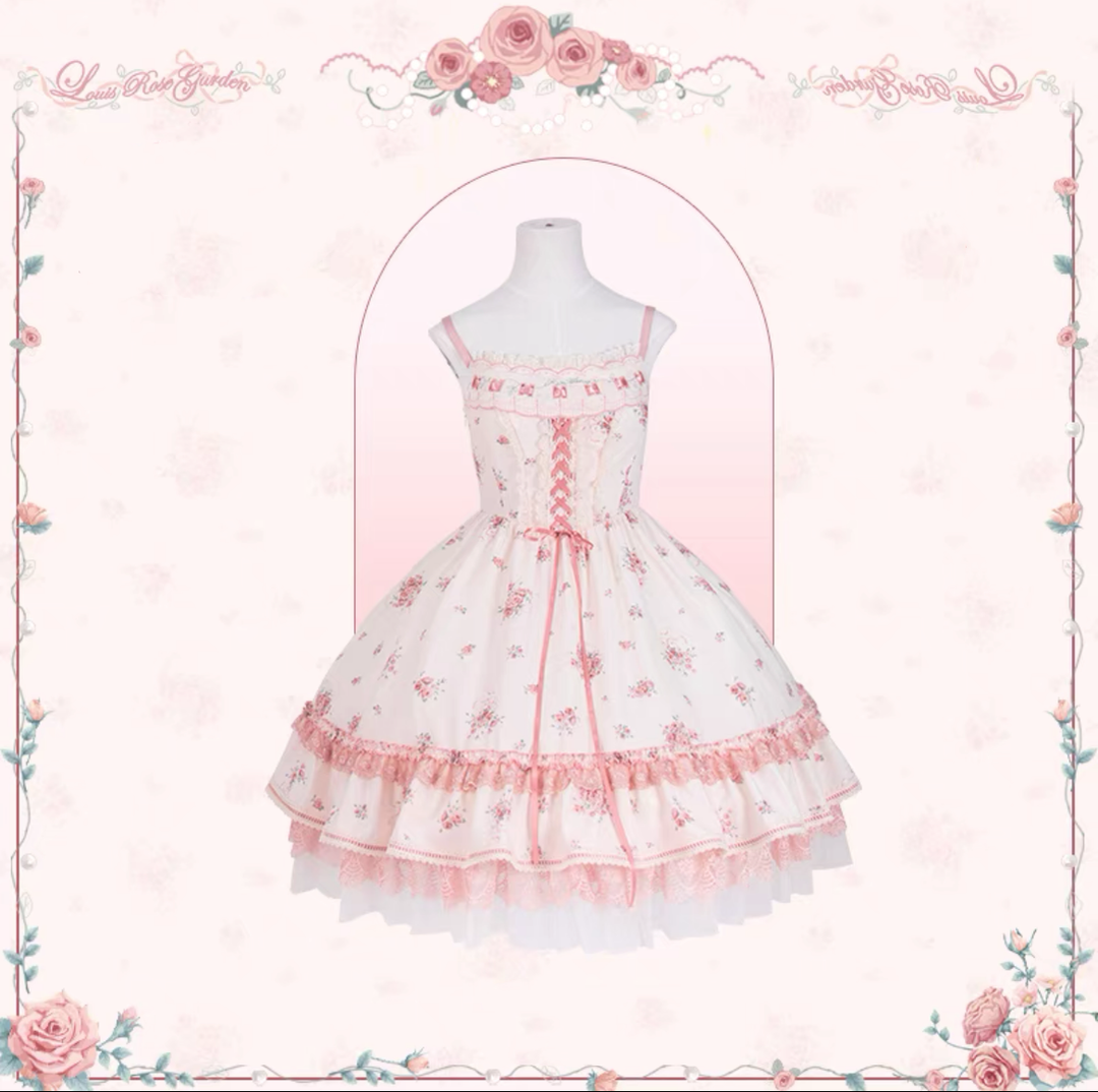Mademoiselle Pearl~Rose Garden~Elegant Lolita Dress Bridal Floral Dress XS Printed JSK 
