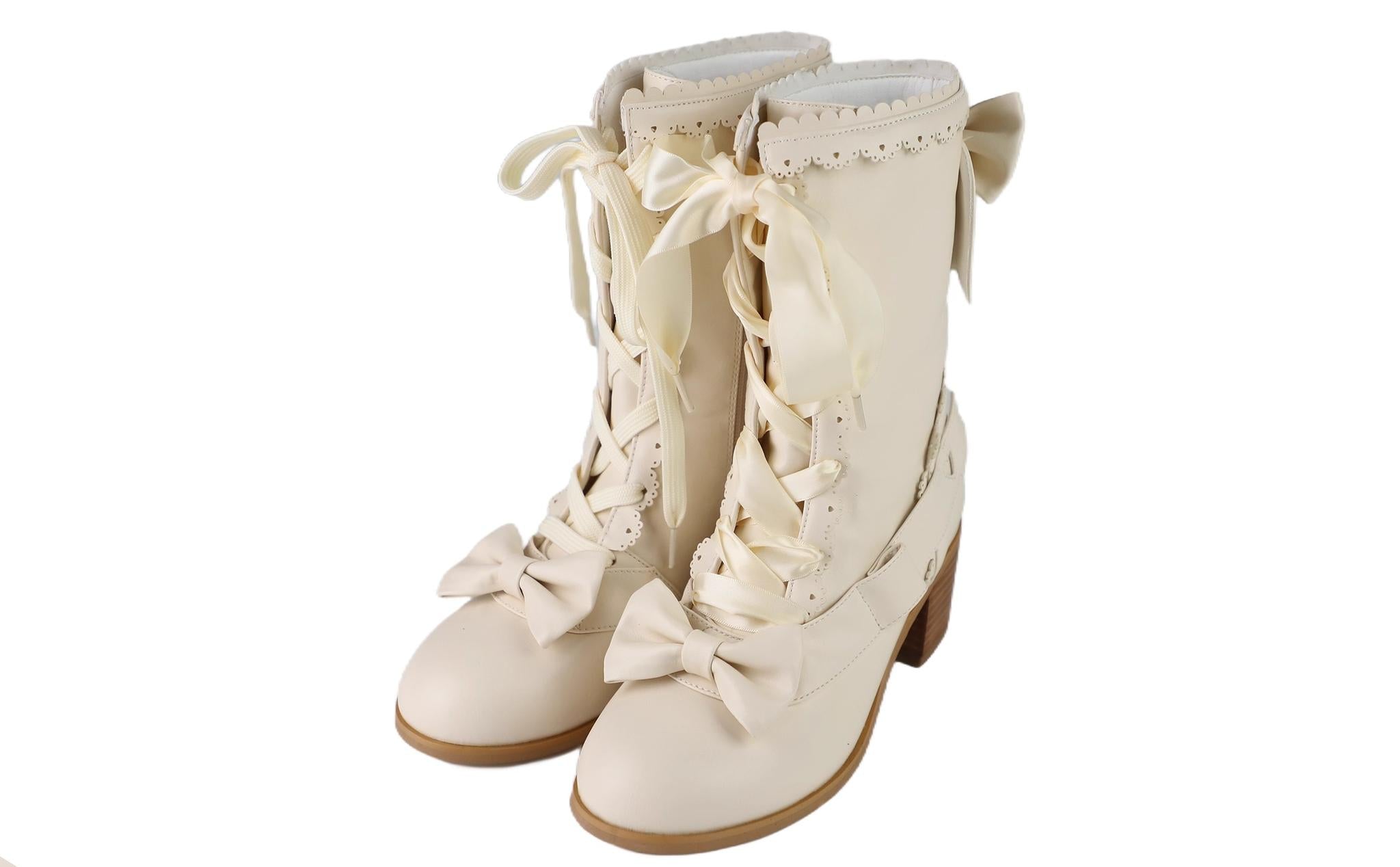 Sheep Puff - Sheepy Hooves - Kawaii Lolita Mid-Calf Boots, Side Zipper Matte Beige 34