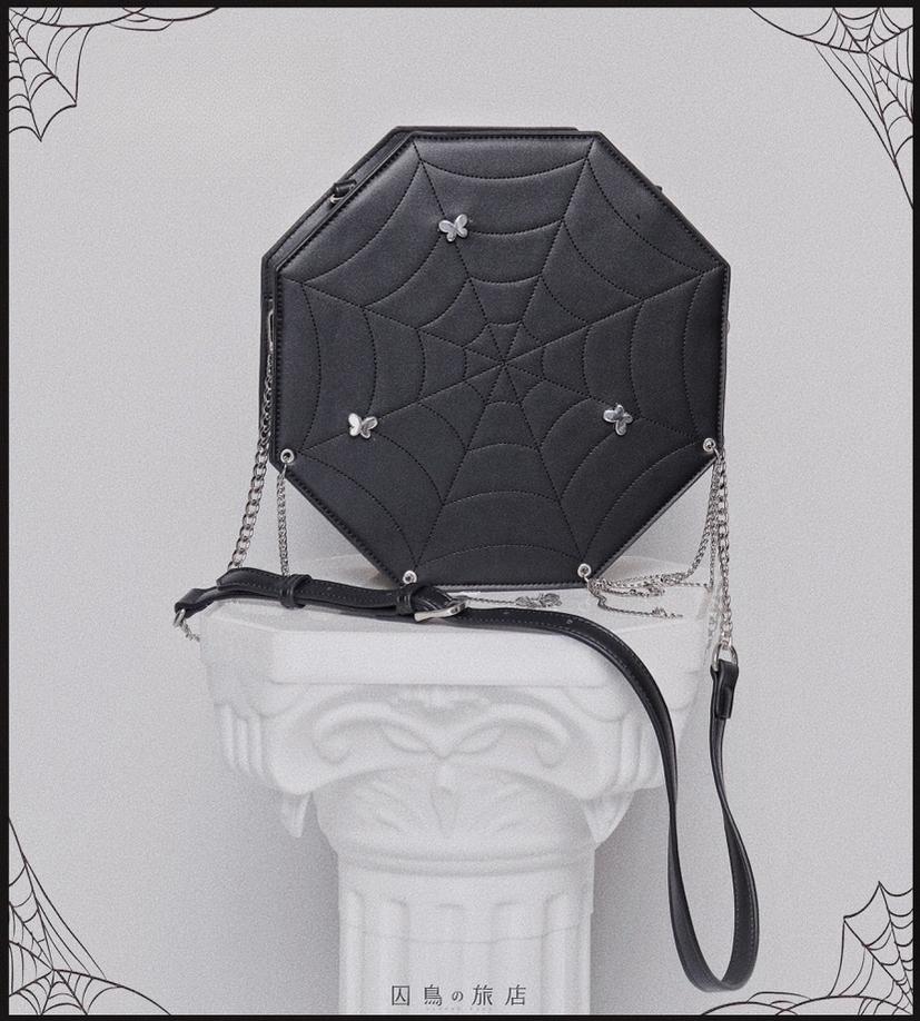 Caged Bird Hotel~Gothic Lolita Spider Web Butterfly PU Metal Chain Bag black  