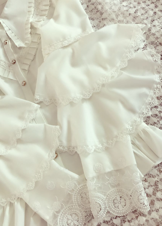 Yilia - Elegant Lolita Long Sleeve Slim Fit Blouse L milky white