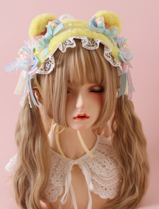 Xiaogui~Sweet Ice Cream~Sweet Lolita Bow Hair Accessories ice cream bear ear hairband (yellow)  