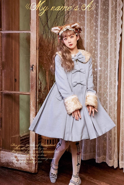Unideer~Winter Lolita Coat Wool Bow Overcoat S Gray Orchid 