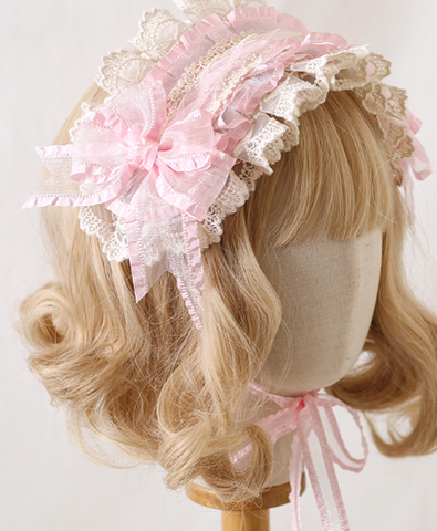 Xiaogui~Mood Limited Pink~Kawaii Lolita Lace Headdress Accessories   
