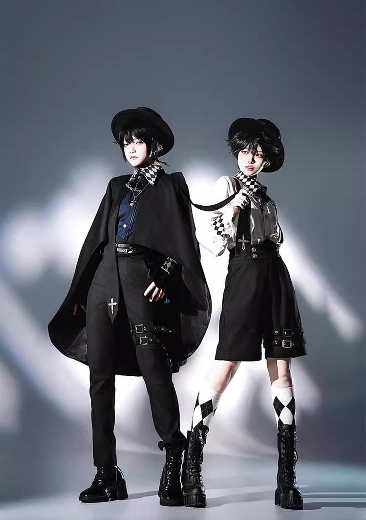 CastleToo - Fantasy Wonderland - Ouji Lolita Checkered Blouse with Suspenders Pants and Cape 42735:751532