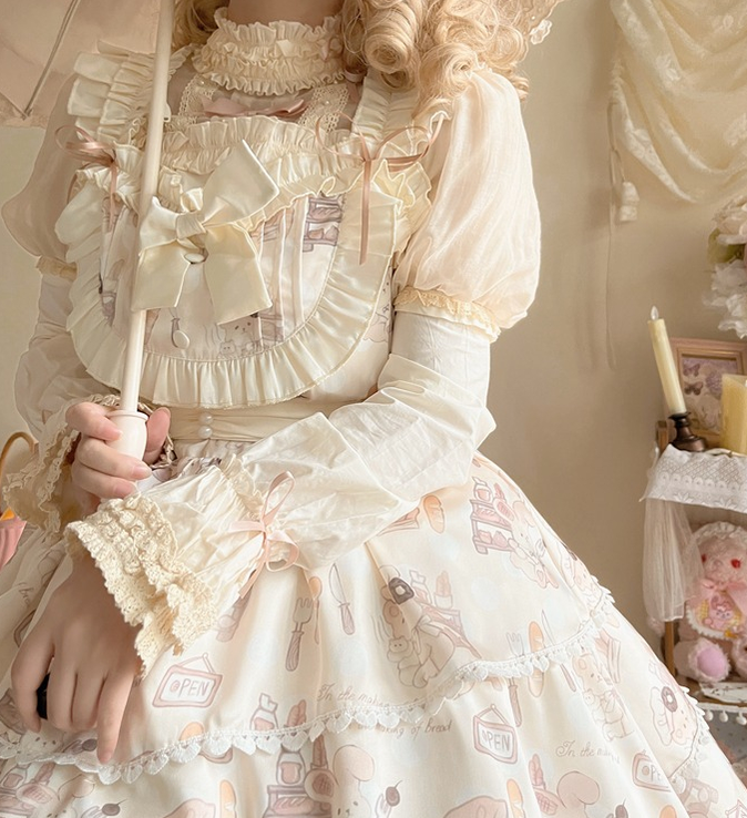 Niu Niu - Plus Size Lolita Jumper Dress, Beige Sweet Short Sleeve