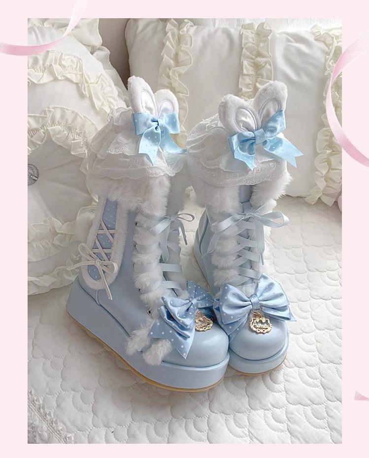 Aimee - Cherry Snow Bunny Ears - Winter Sweet Lolita Boots, Bunny Ears 44050:793572
