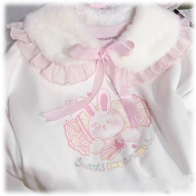 Candy Sweet~Winter Lolita False Collar Plush Bow Collar Scarf Pale Pink Lotus Leaf Edge  