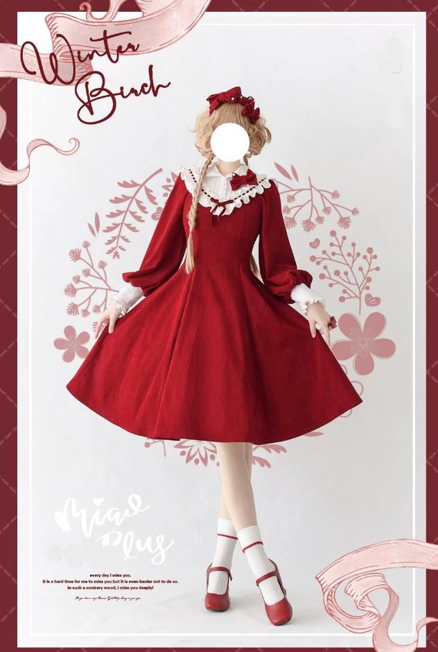 (BFM)Miaoplus~Winter Birch Forest~Elegant Lolita OP Dress Corduroy Long Sleeve Winter Dress
