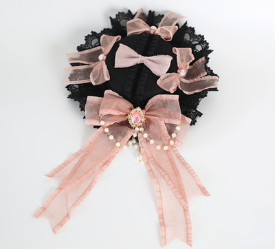 Xiaogui~Sweet Lolita Black and Pink Lace Hair Clips, KC and Small Top Hats No.5 gorgeous 17 cm small top hat  