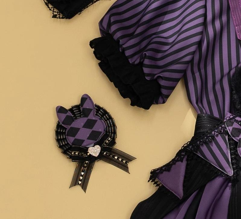Forest Fluorescent Carps - Ouji Lolita OP Dress Circus Lolita Strip Prince Suit S Purple rabbit badge