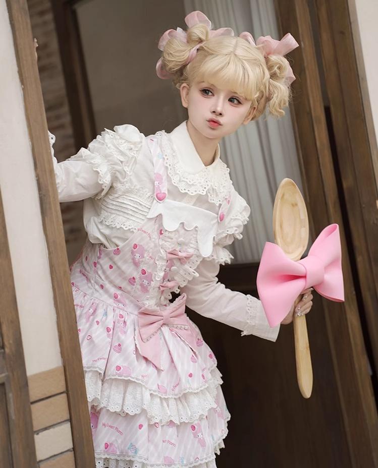 Confession Balloon~MBianyi Nuo Cream Pinafore~Sweet Lolita Loose Salopette Tiered Skirt 40690:673214