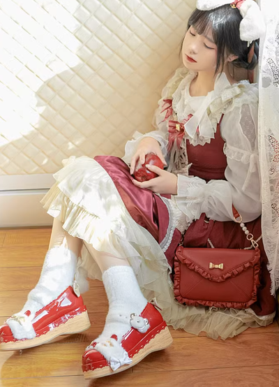 Sheep Puff~Sweet Lolita Red Platform Shoes for Christmas   
