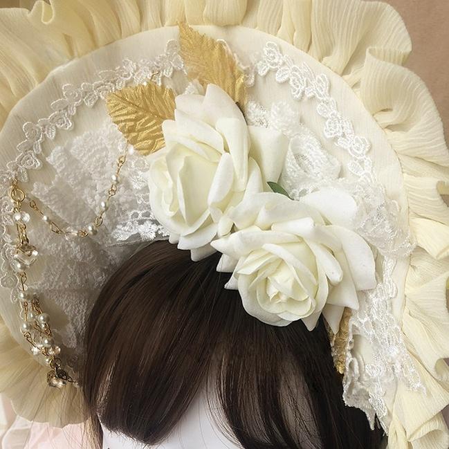 Dawn Wedding - Sweet Lolita Headress, Rose Decorated BNT BNT Only Yellow