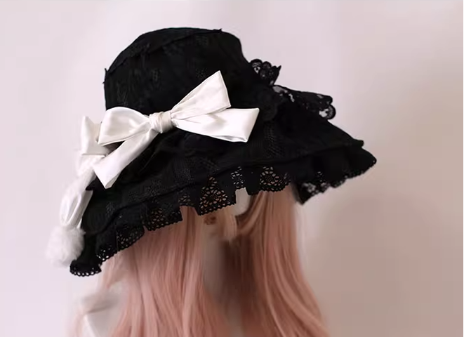 Xiaogui - Retro Lolita Hat Lace Handmade Doll Hat with Multicolor Bows