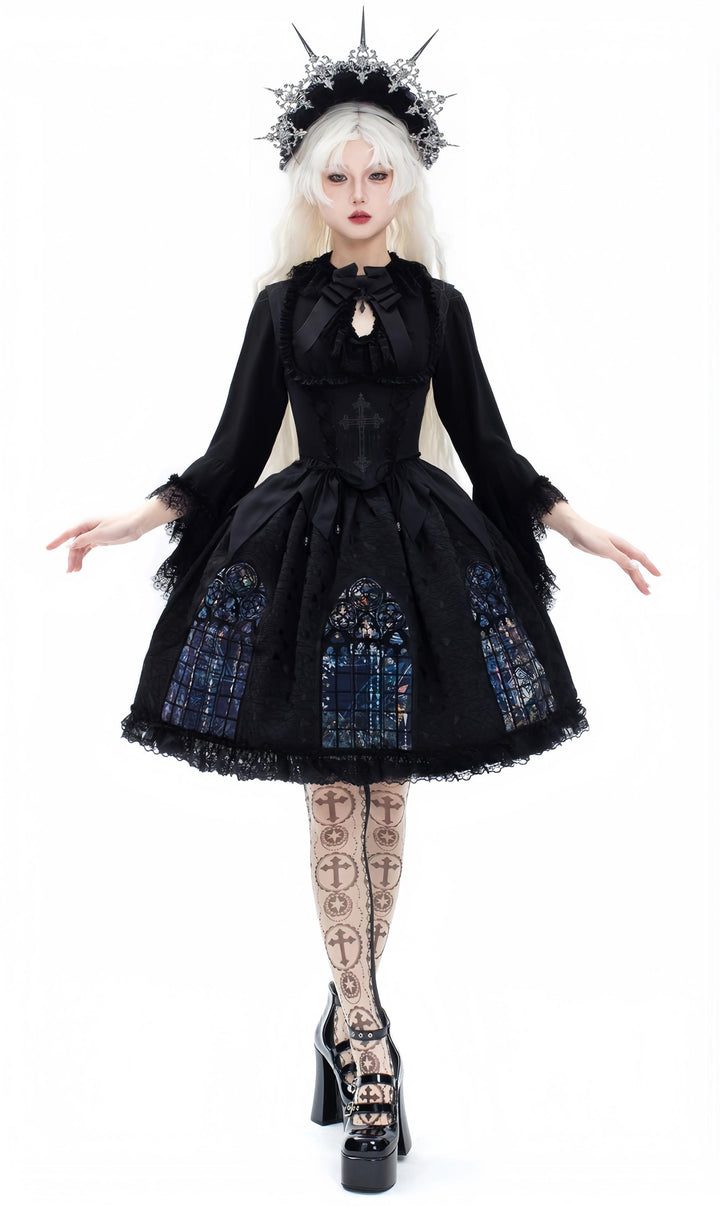 Susin Lolita~Night Traveler~Gothic Lolita Skirt Outfit Long Coat Shirt and Bustier Set