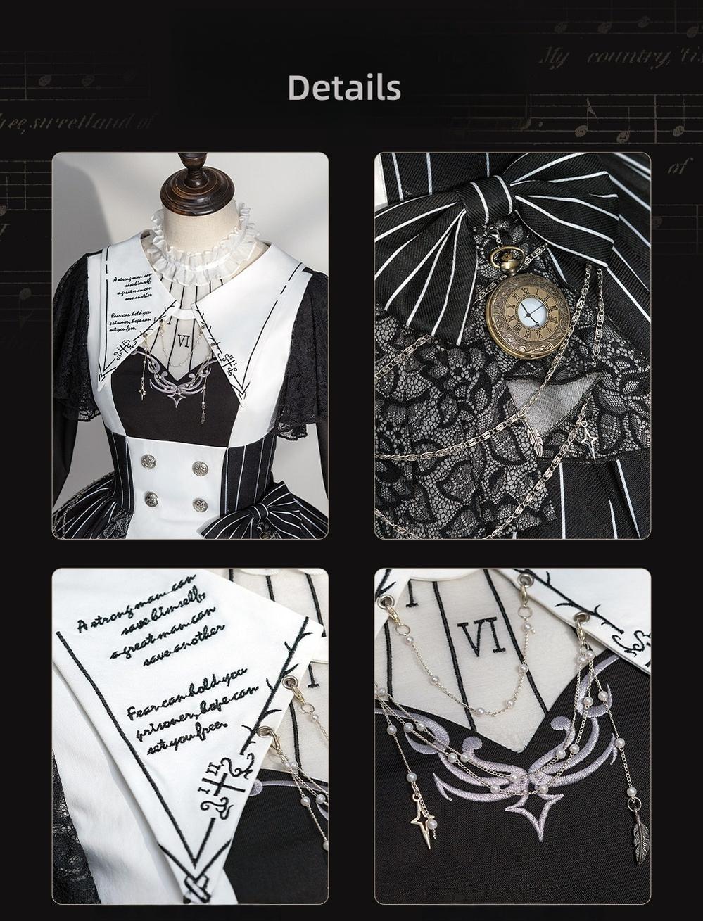 The Choir of the Church - Striped Gothic Lolita Dress Set, High-low Hem